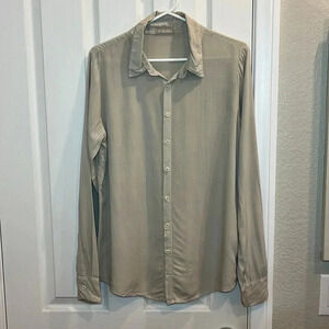 CP Shades Neutral Button Down Blouse Casual Coastal Minimalist 100% Rayon Size S